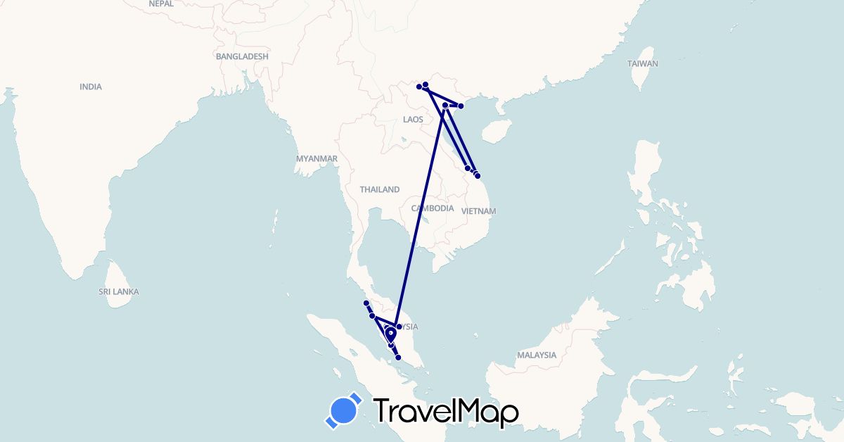 TravelMap itinerary: driving in Malaysia, Vietnam (Asia)